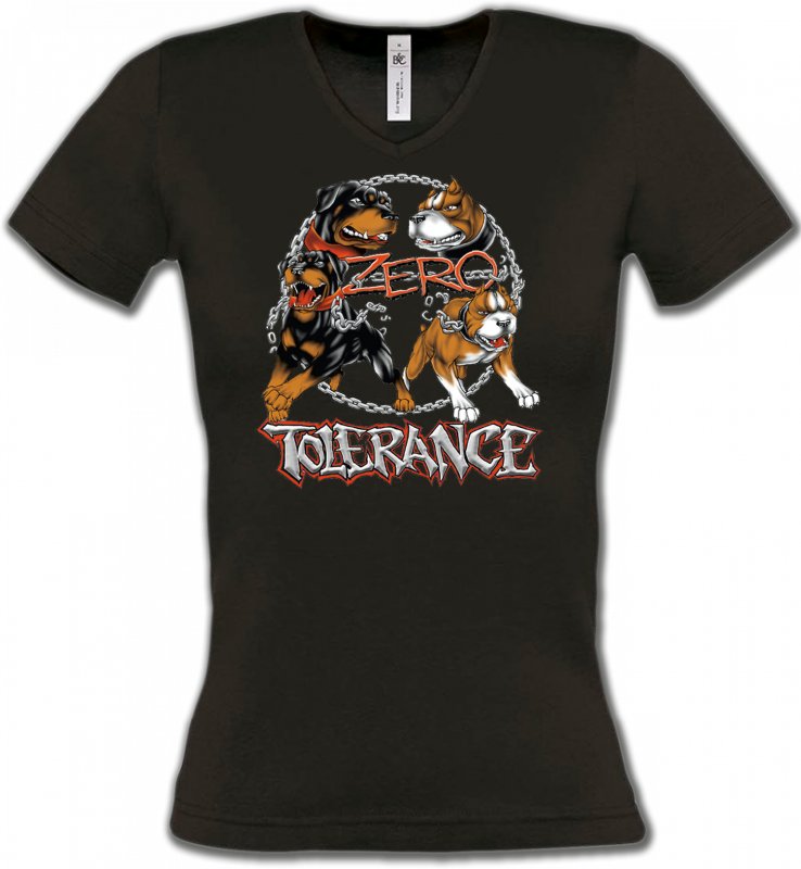 T-Shirts Col V Femmes Rottweiler Rottweiler zéro tolérance (B)