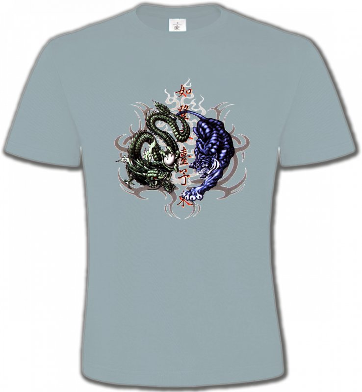 T-Shirts Col Rond Unisexe Signes astrologiques Dragons bleu et vert (W4)