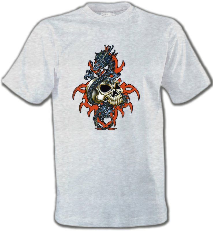 T-Shirts Col Rond Unisexe Tribal Métal Celtique Crâne et dragon