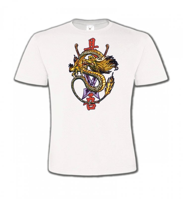 T-Shirts Col Rond Enfants Tribal Métal Celtique Dragon chinois et épée