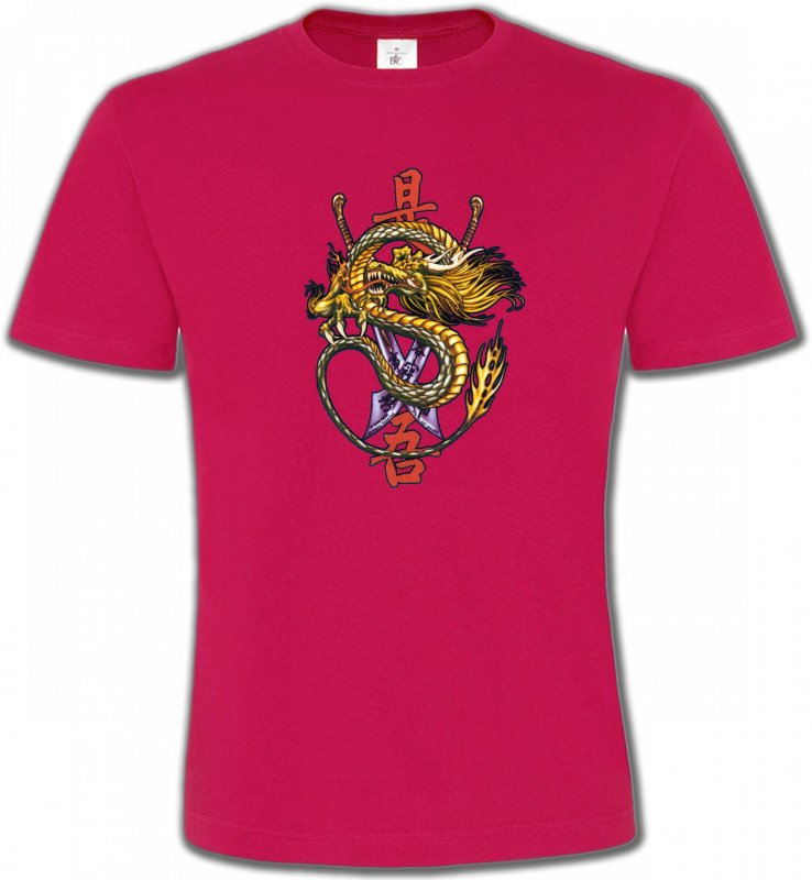 T-Shirts Col Rond Unisexe Tribal Métal Celtique Dragon chinois et épée