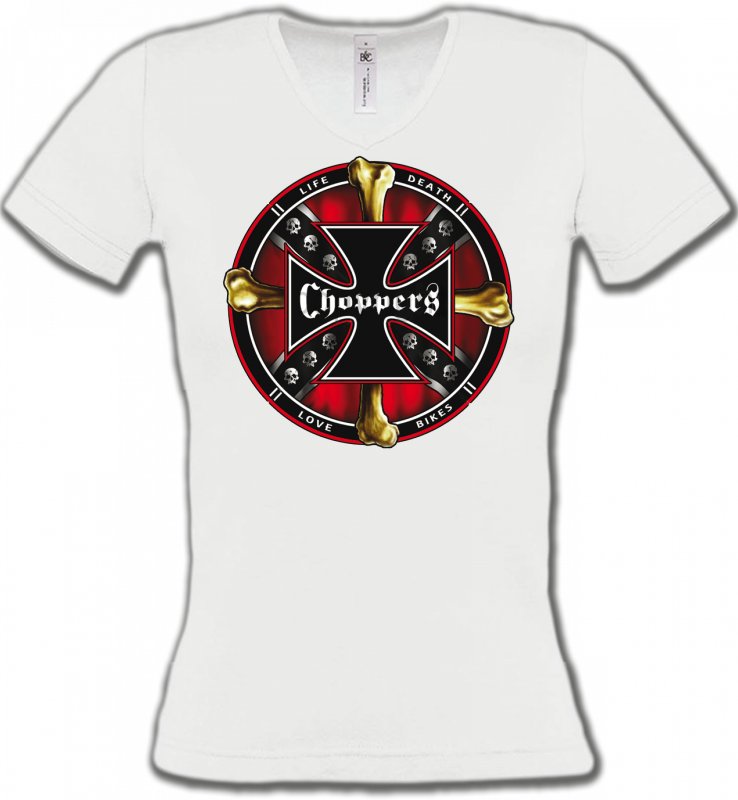T-Shirts Col V Femmes Tribal Métal Celtique Choppers (K)
