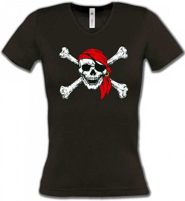 T-Shirts Col V Femmes Tribal Métal Celtique Crâne pirate