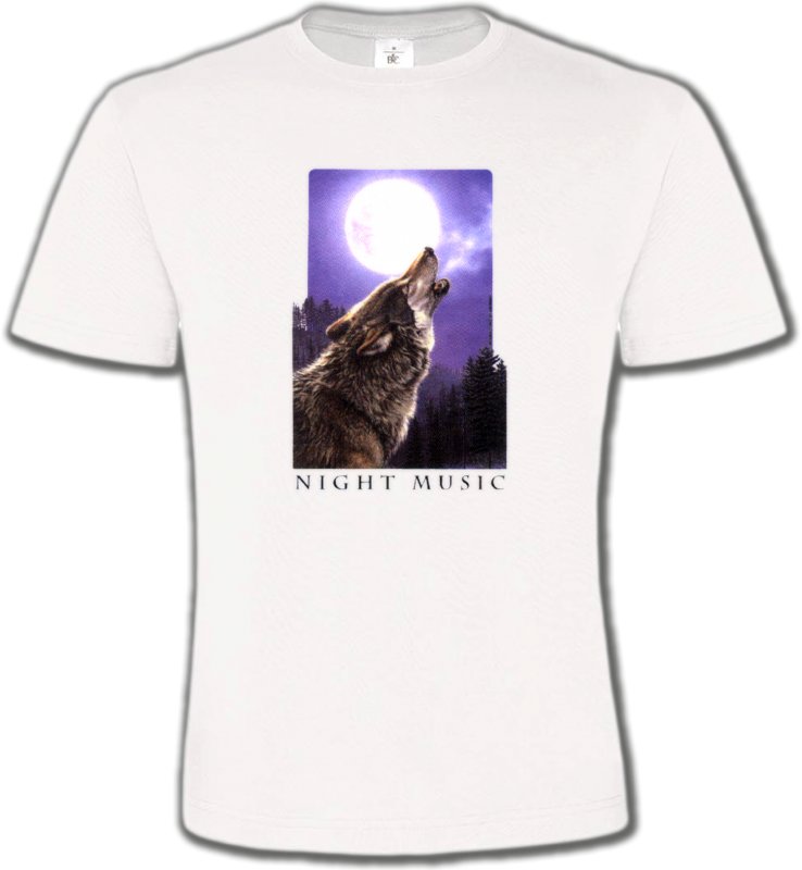 T-Shirts Col Rond Unisexe Loups Loup pleine lune (D)