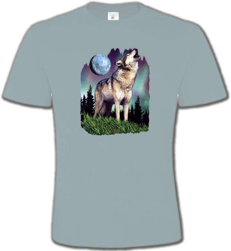 T-Shirts Col Rond Unisexe Loups Loup  sous la lune  (B)