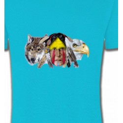 T-Shirts Animaux de la nature Indien au milieu d'un aigle et d'un loup (A)