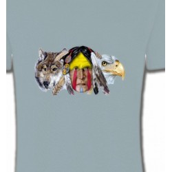 T-Shirts Indien et Amérindiens Indien au milieu d'un aigle et d'un loup (A)