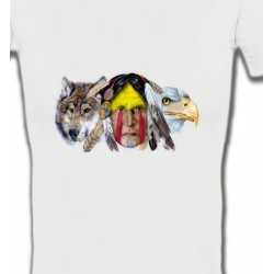 T-Shirts Indien et Amérindiens Indien au milieu d'un aigle et d'un loup (A)