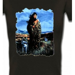 T-Shirts Indien et Amérindiens Loup indienne paysage (V)