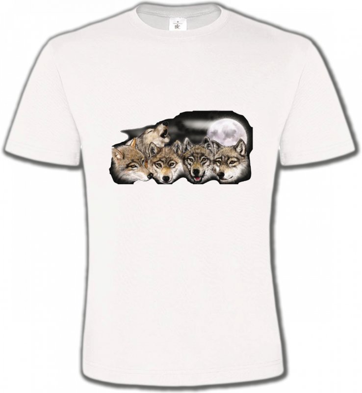 T-Shirts Col Rond Unisexe Loups Têtes de loups en groupe (K)