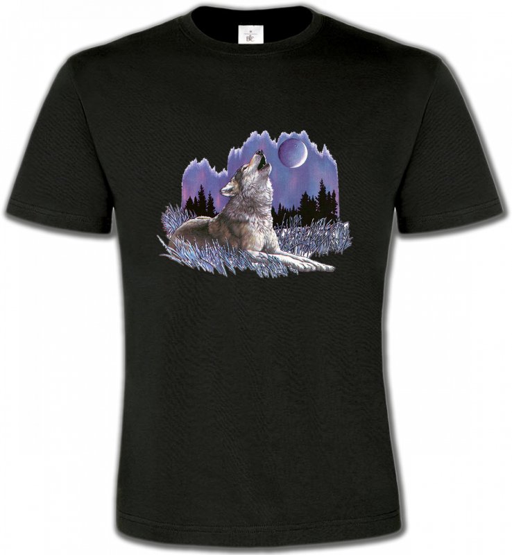 T-Shirts Col Rond Unisexe Loups Loup sous la lune (L)