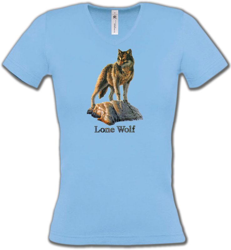 T-Shirts Col V Femmes Loups Loup aux aguets (M)