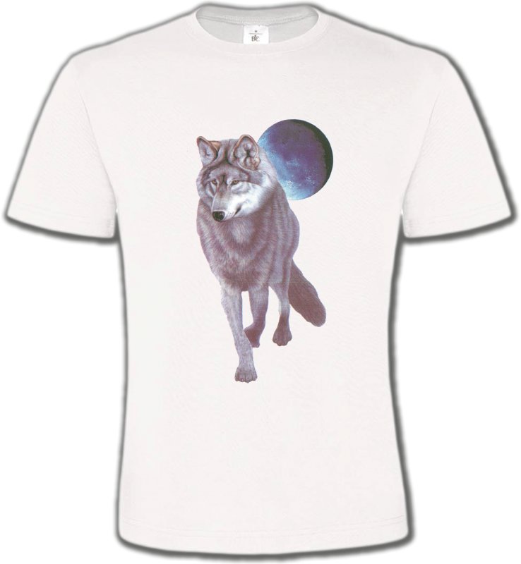 T-Shirts Col Rond Unisexe Loups Loup devant la pleine lune