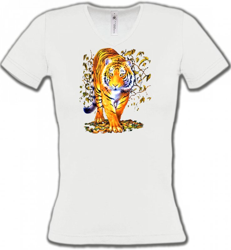 T-Shirts Col V Femmes Safari Tigre (H)