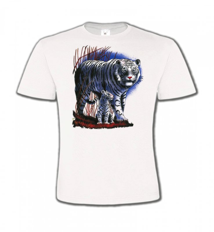T-Shirts Col Rond Enfants Safari Tigres Blancs La nuit (M)