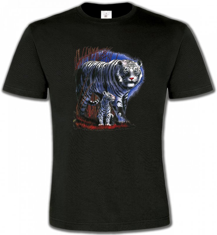T-Shirts Col Rond Unisexe Safari Tigres Blancs La nuit (M)