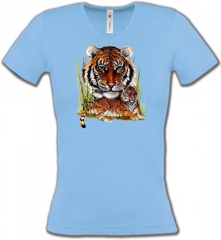 T-Shirts Col V Femmes Safari Tigres (F)