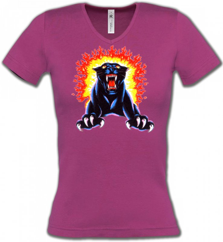 T-Shirts Col V Femmes Safari Panthère noire