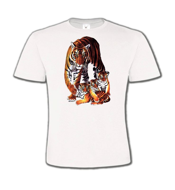 T-Shirts Col Rond Enfants Safari Maman tigre et ses 3 petits