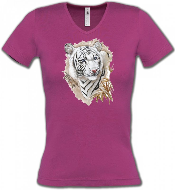 T-Shirts Col V Femmes Safari Tigre (E)