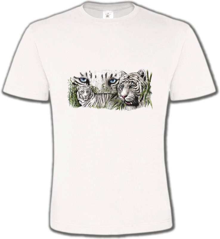 T-Shirts Col Rond Unisexe Safari Tigres blancs (D)
