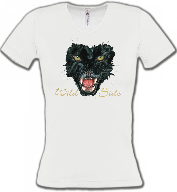 T-Shirts Col V Femmes Safari Tigre Noir (G)