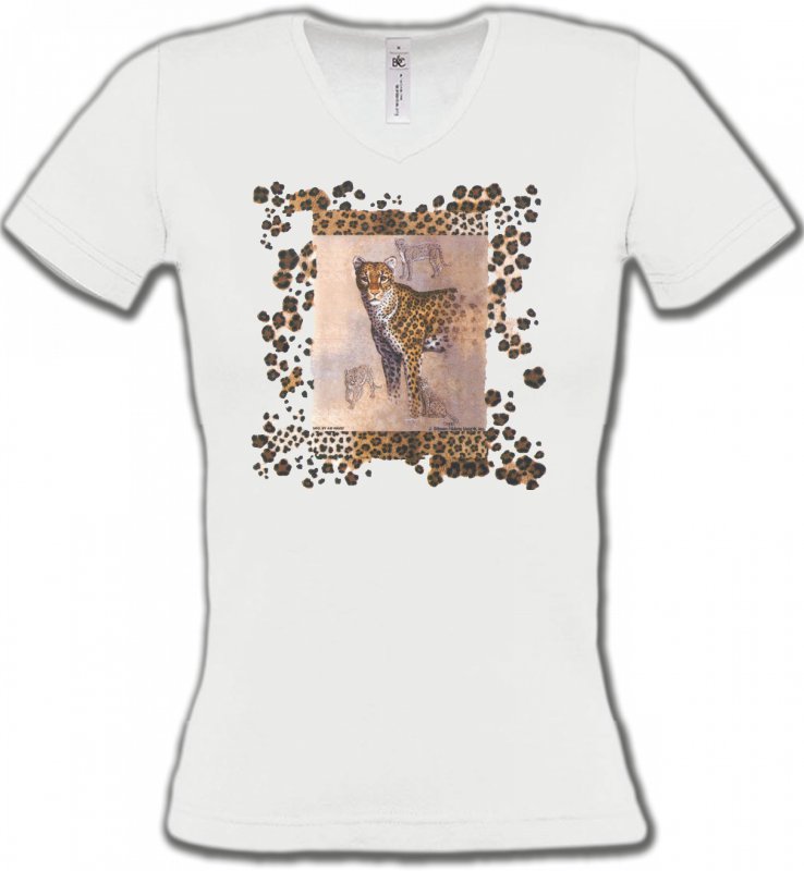 T-Shirts Col V Femmes Safari Panthère (E2)