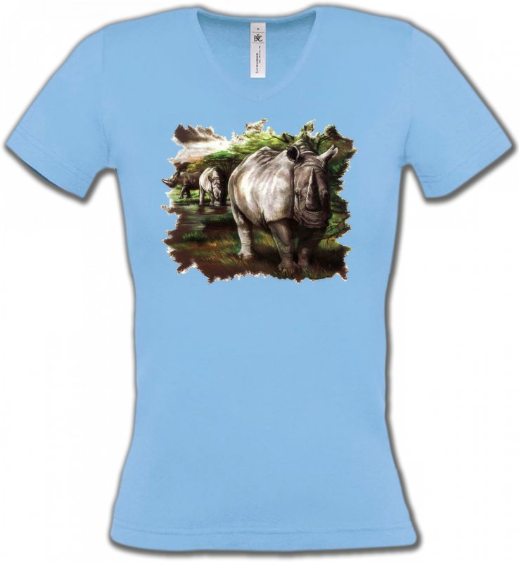 T-Shirts Col V Femmes Safari Rhinocéros