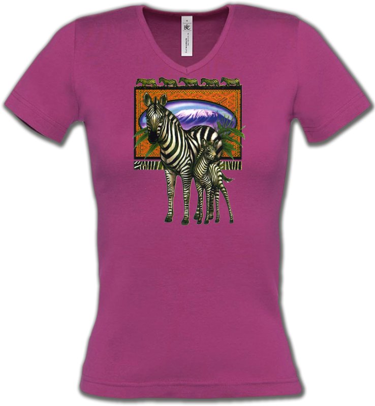 T-Shirts Col V Femmes Safari Un zèbre et son petit