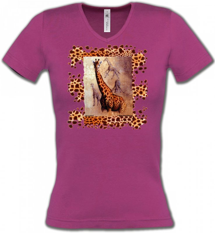 T-Shirts Col V Femmes Safari Girafes