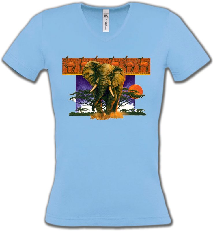 T-Shirts Col V Femmes Safari Éléphant