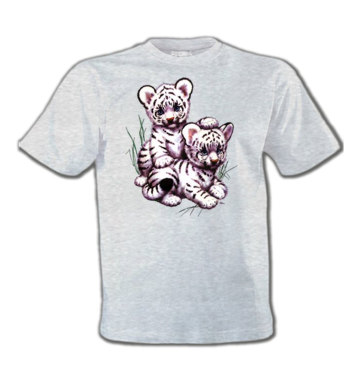 T-Shirts Col Rond Enfants Safari Deux bébés tigres blancs