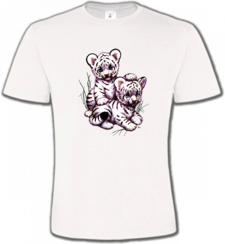 T-Shirts Col Rond Unisexe Safari Deux bébés tigres blancs