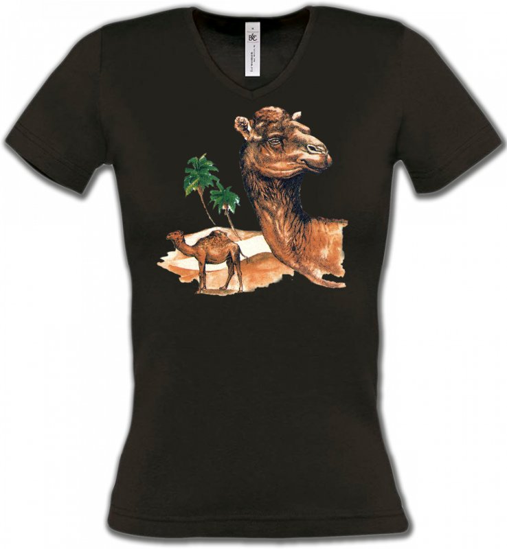 T-Shirts Col V Femmes Safari Dromadaire