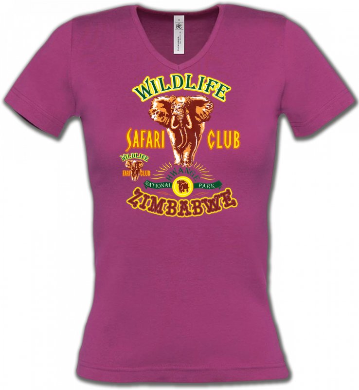 T-Shirts Col V Femmes Safari Elephant safari (B)