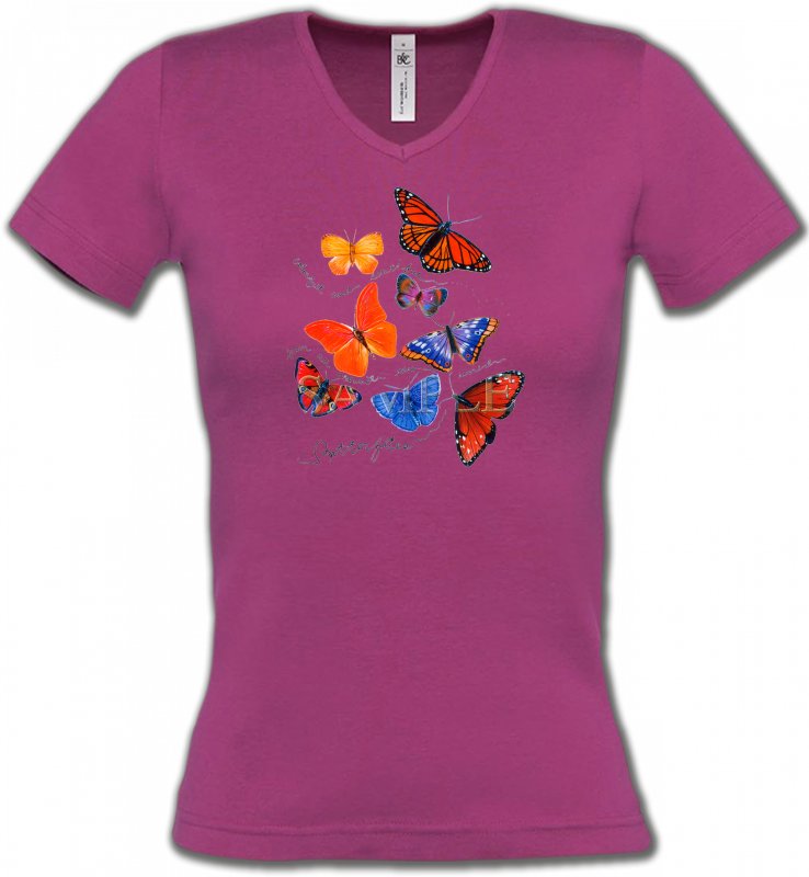 T-Shirts Col V Femmes Papillons Papillons