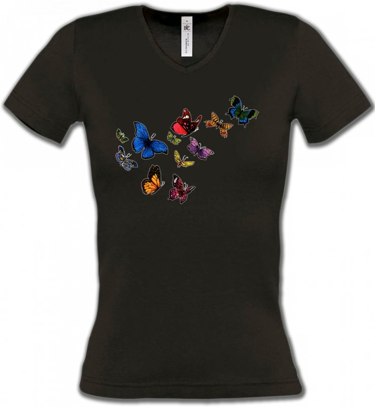T-Shirts Col V Femmes Papillons Papillons - 2
