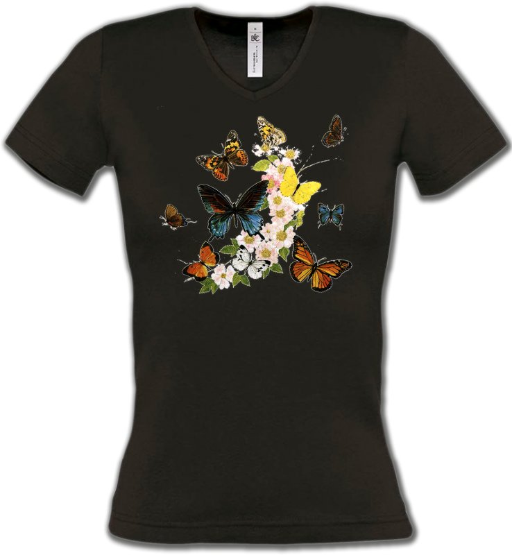 T-Shirts Col V Femmes Papillons Papillons - 4