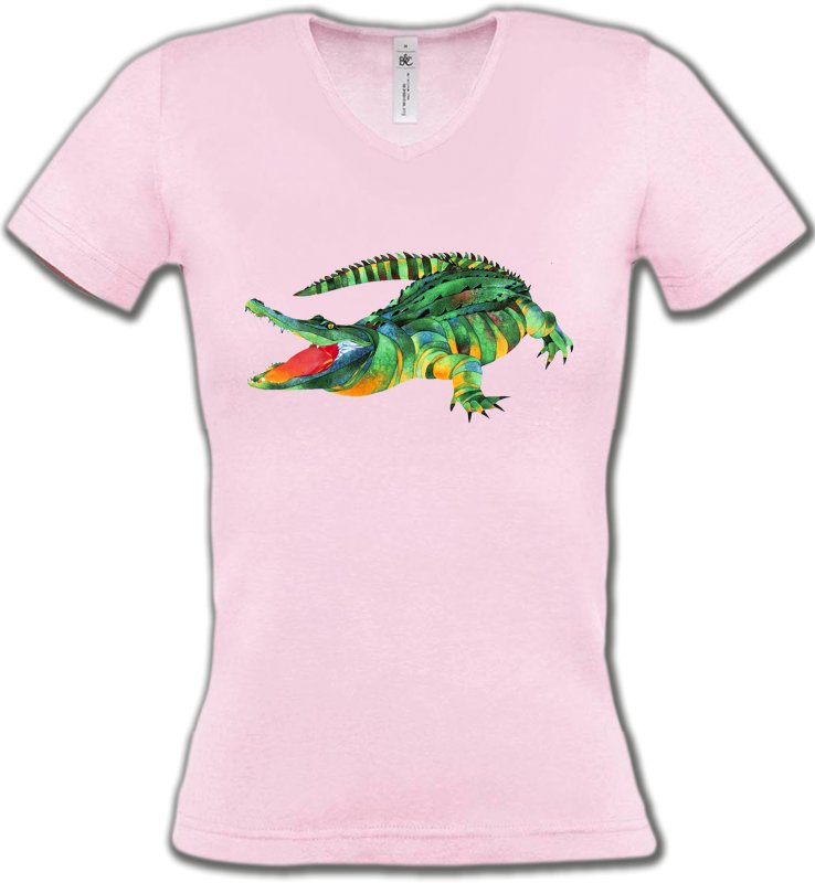 T-Shirts Col V Femmes Reptiles Reptile
