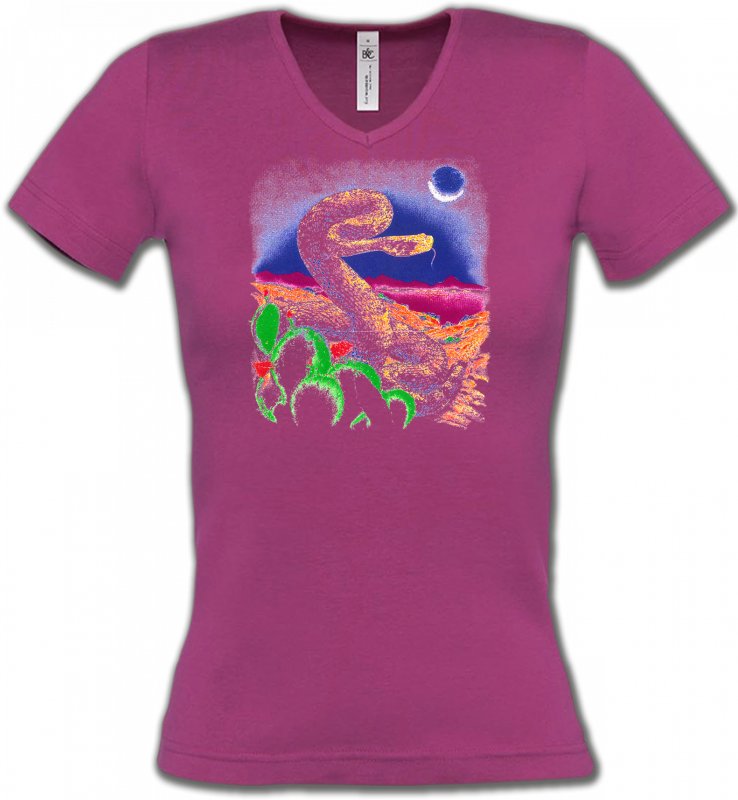 T-Shirts Col V Femmes Reptiles Serpent sauvage