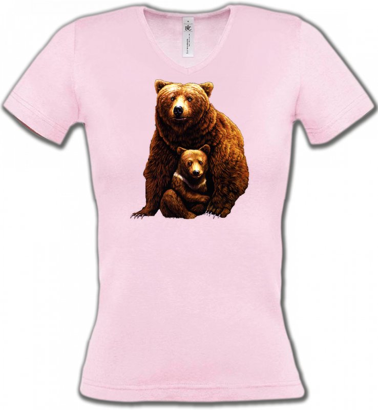 T-Shirts Col V Femmes Ours Ours et ourson