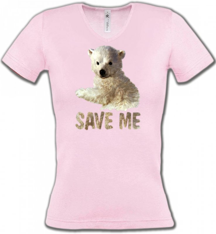 T-Shirts Col V Femmes Enfants Teddy Bear (W2)