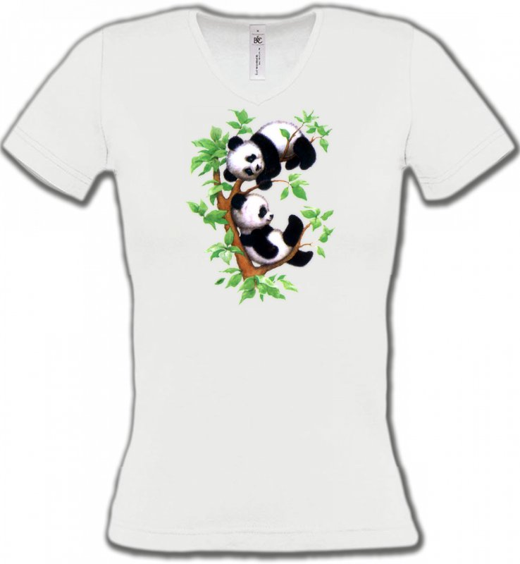 T-Shirts Col V Femmes Enfants Bébé Pandas (B)
