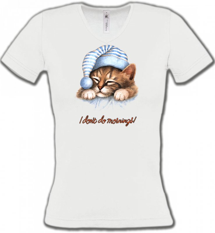 T-Shirts Col V Femmes Races de chats Chaton Dodo (E)