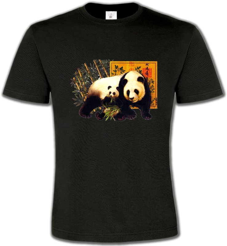T-Shirts Col Rond Unisexe Panda Une maman panda et son petit