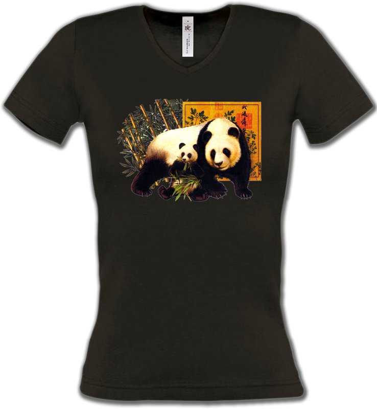 T-Shirts Col V Femmes Panda Une maman panda et son petit