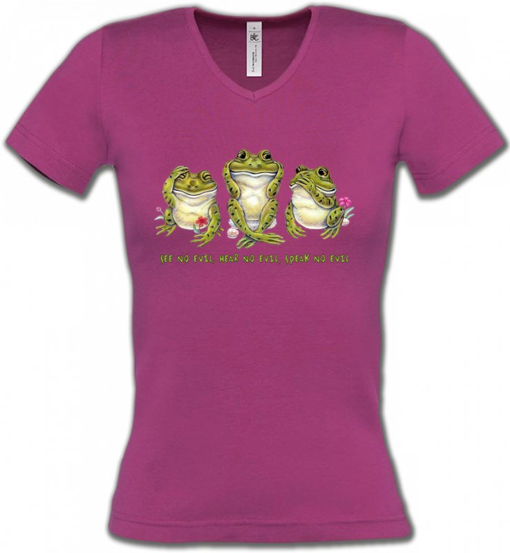 T-Shirts Col V Femmes Grenouille Trois Grenouilles