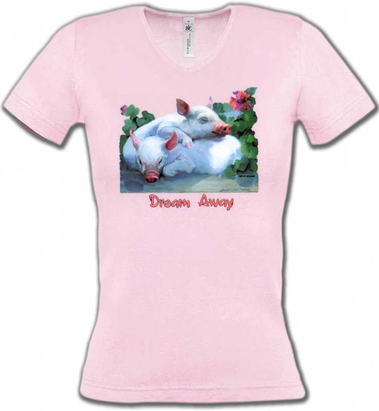 T-Shirts Col V Femmes Signes astrologiques 2 cochons blancs (A)