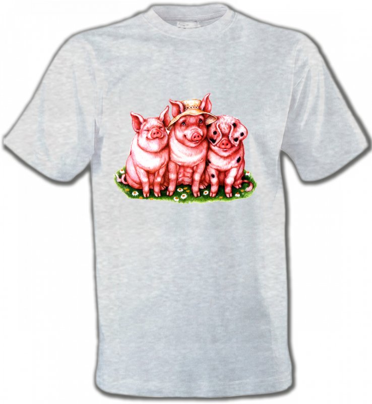 T-Shirts Col Rond Unisexe Cochon 3 cochons (B)