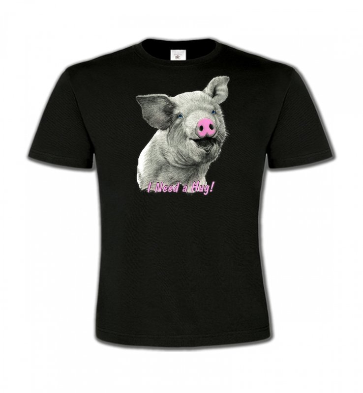T-Shirts Col Rond Enfants Cochon Cochon gris nez rose (C)